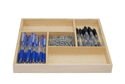 5 Section Wooden Trays – 10" × 10" Square Organizers with Compartments for Crafts, Drawer Tidying, Snacks, and Display | 2 Pack - size: 5 Section