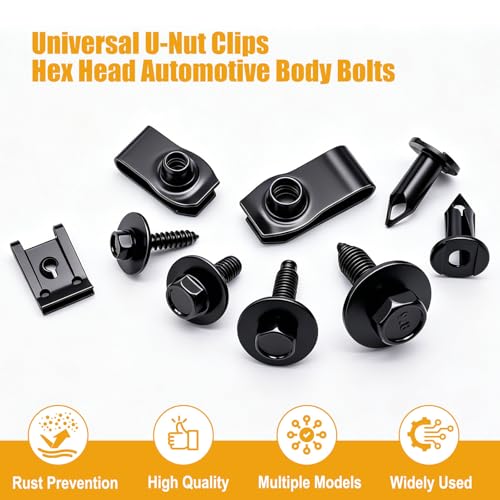 weideer 100PCS M4.2 M6 M8 Universal Fender Liner Screw U Nut Kit,Engine Splash Shield Hex Head Screw U Clips,Push Retainer Fastener Rivet Clips - color: BK-M4.2 M6 M8 Kit