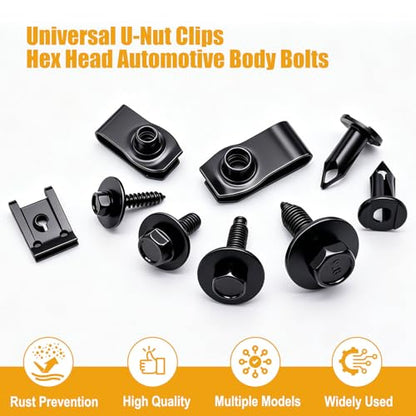 weideer 100PCS M4.2 M6 M8 Universal Fender Liner Screw U Nut Kit,Engine Splash Shield Hex Head Screw U Clips,Push Retainer Fastener Rivet Clips - color: BK-M4.2 M6 M8 Kit
