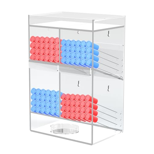 Acrylic Test Tube Rack, Clear Tube Holder Organizer Stand with 4 Compartments, Extra Bottom Storage, and 2 Pull-Out Trays, Wall Mount or Countertop for Lab, Hospital, Office, 11.7"H x 7.9"W x 5.2"D - size: 4 Compartment 11.7"H x 7.9" W x 5.2" D