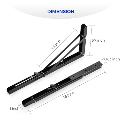 Ravinte Matte Black Folding Shelf Brackets, 16 Inch, 4 Pack - size: 16 Inch