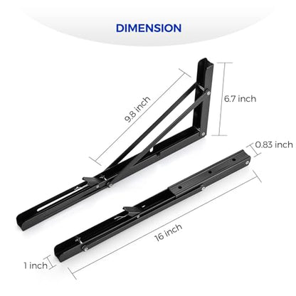 Ravinte Matte Black Folding Shelf Brackets, 16 Inch, 4 Pack - size: 16 Inch