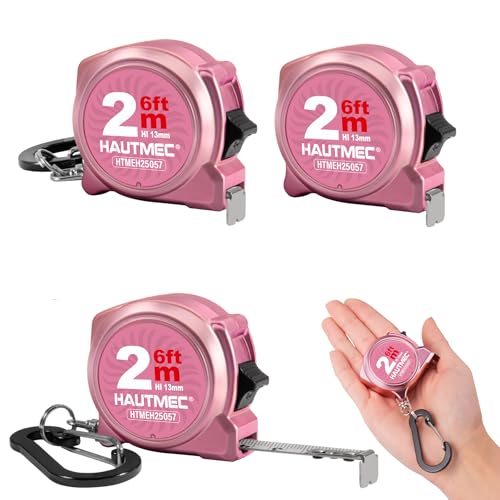 HAUTMEC Mini Tape Measure, Pink 3PCS 6ft/2m Small Measuring Tape, Metric & Imperial Scales, Retractable Pocket Keychain Measurement,ABS Protective Casing, Suitable for Homeowners, 25057 - style: Pink-2m