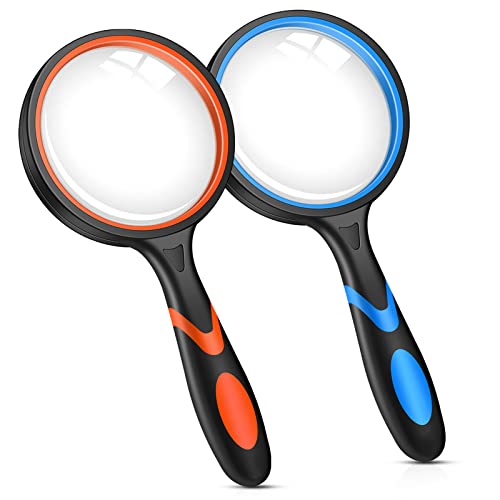 2PCS Magnifying Glass, 10X Large Handheld Magnifier for Kids/Seniors