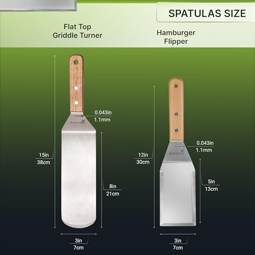 Metal Spatula Set - Griddle Long Spatula - Teppanyaki spatulas - Griddle Scraper and Pancake Flipper or Hamburger Turner - Stainless Steel Utensil great for BBQ Grill Flat Top - Commercial Grade - color: WH 2pcs Long