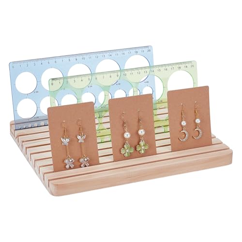 PH PandaHall 10 Slots Wooden Quilting Ruler Holder, 9.8x7.8" Quilting Ruler Rack Organizer Sewing Ruler Stand Template Slat with Tracks for Sewing Rings Table Cutting Home Office Desk Stan