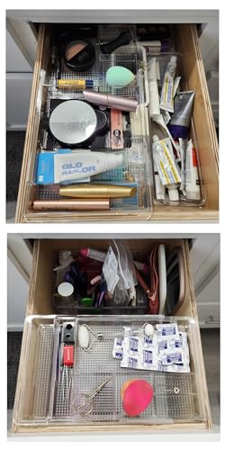 Oubonun Expandable Shallow Vanity Plastic Makeup Drawer Organizers, 2 Pack - size: 1.3" Height - 2 Pack