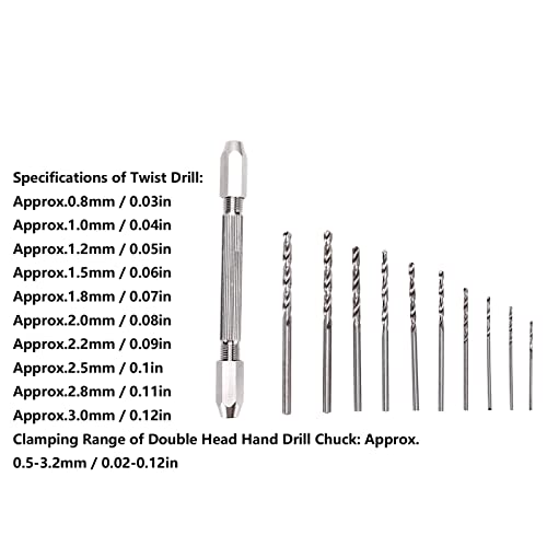 Double Hand Drill, Proof Durable Brass Construction with 2 Collet Design, Precision Twist Bit Hand Drill Set for Electronic Assembly, Model Making, Hobby Projects