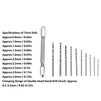 Double Hand Drill, Proof Durable Brass Construction with 2 Collet Design, Precision Twist Bit Hand Drill Set for Electronic Assembly, Model Making, Hobby Projects