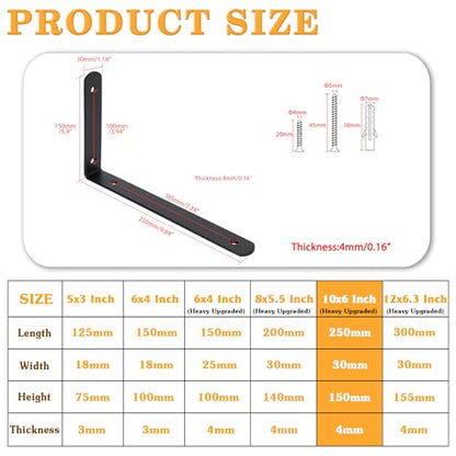 Alise Floating Shelf Brackets,Black L Bracket for Shelves,10x6 Inch,4Pcs - color: Black, size: 10x6 Inch (Upgraded)