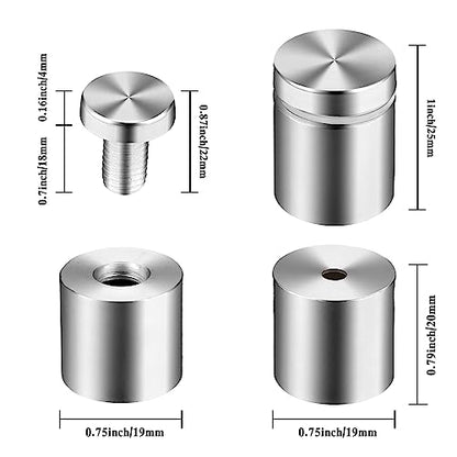 Standoff Screws for Acrylic Signs & Mounts - Metal Standoffs (0.75x1 in) - size: 0.75x1 in (12 Pcs)