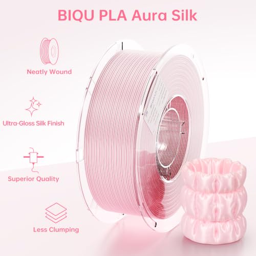 BIQU PLA Aura Silk 3D Printer Filament 1.75mm 1KG(2.2lbs) Spool, Pink Silk - color: Pink