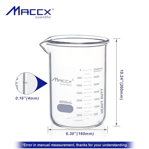 170oz(4000ml) Sturdy Glass Beaker, Heavy-Duty Lab Beaker, 3.3 Borosilicate Low Form with Printed Graduation, HDBK4K0-001 - style: Vol.4000ml