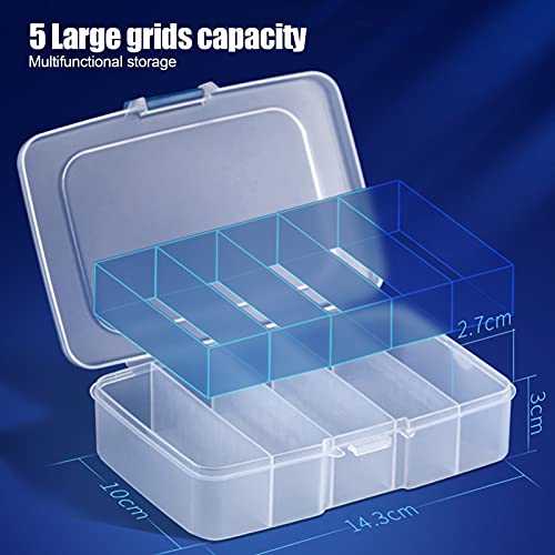 Yosoo Organizer Box, 5 Grids Clear Visible Plastic Accessories Compartment Transparent Container Dividers Craft Case with Adjustable for Beads Art DIY Crafts Jewelry Fishing Tackles Bead Storage