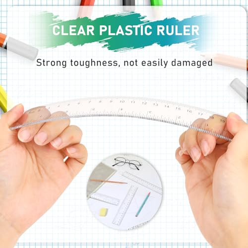 3 Pack 8 Inch Ruler Set Plastic Straight Ruler Transparent Measuring Tool Acrylic Clear Ruler for School Office Student(Transparent) - color: Transparent, size: 3 x 8 Inch