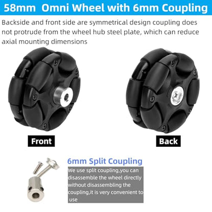 58mm Plastic Omni Wheel Rubber Tire Omni-Directional Movement with 6mm Inner Dia Coupling for Robot Wheels Smart Car Chassis 1Pc - size: 58mm Wheel with ID 6mm Coupling