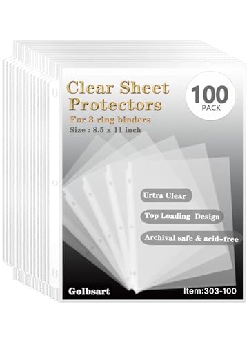 Golbsart Sheet Protectors 8.5 x 11, Page Protectors for 3 Ring Binder 100ct