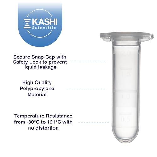Kashi Scientific 2mL Clear Microcentrifuge Tube with Safe Lock Snap Cap Safety with Graduation, Polypropylene Lab-Grade [2mL Safelock, 500] - size: 2mL, Safelock