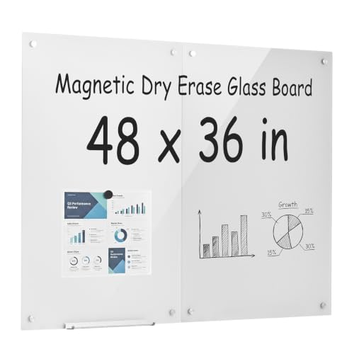 VEVOR Glass Dry Erase Board 48"x36" White Magnetic Whiteboard - color: White, size: 48"W x 36"H