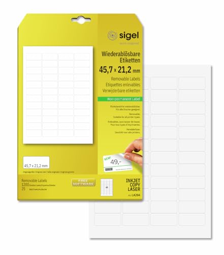 Sigel LA204 Removable Labels, 1.8 x 0.83 inches, White, 1200 Labels - style: format 4,57 x 2,12 cm