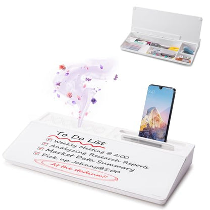 Small Glass Desktop Whiteboard Dry-Erase-Board - Computer Keyboard Stand White Board Surface Pad with Aromatherapy, Desk Organizers with Accessories for Office, Home, School Supplies - color: Aroma - White