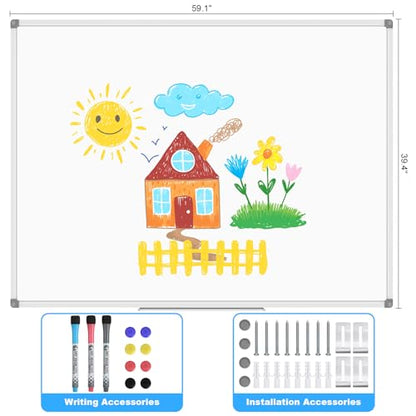 Lockways Large 60" x 40" Magnetic Dry Erase White Board Wall Mounted - color: Silver, size: 60"W x 40"H