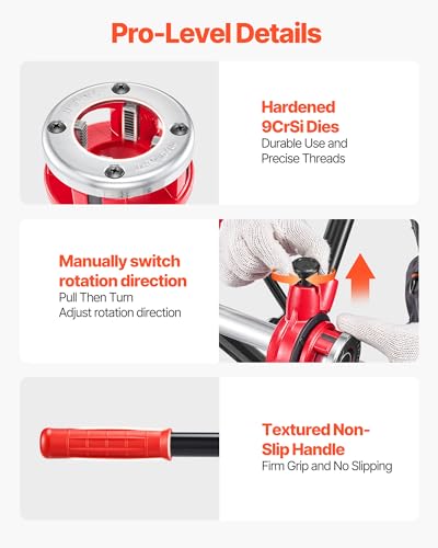 VEVOR Ratchet Pipe Threader Kit with 4 Dies, 1/2" NPT, 3/4" NPT, 1" NPT, 1-1/4" NPT Manual Ratcheting Pipe Threading Tool, Portable Pipes Threader Set with Toolbox for Plumbing Installation & Repair - size: 1/2" - 1-1/4"