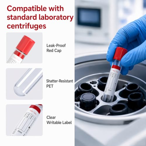 200 Pcs 3ml Plastic Test Tubes with Red Caps for Lab Use - color: Red-3ml-200