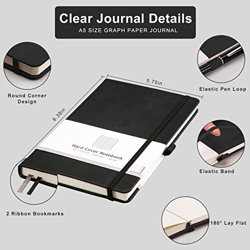AHGXG Graph Paper Notebook, 384 Pages, 120GSM, A5 (5.7'' × 8.3'') - color: Blackblack, size: A5