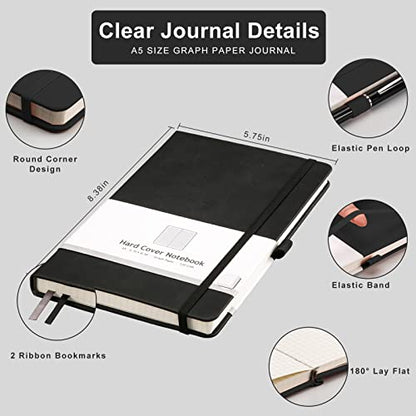 AHGXG Graph Paper Notebook, 384 Pages, 120GSM, A5 (5.7'' × 8.3'') - color: Blackblack, size: A5