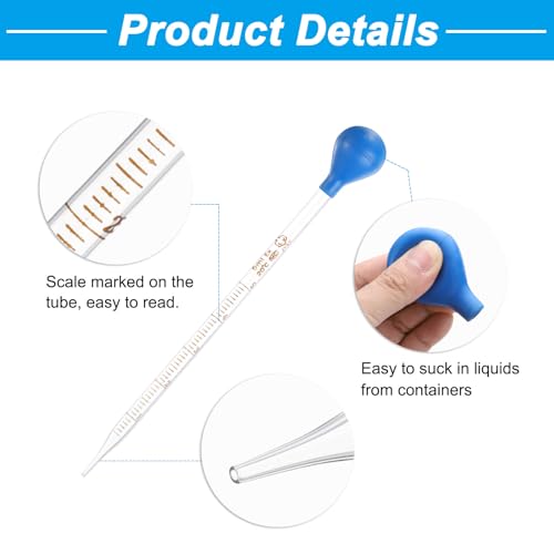 PATIKIL 5ml Glass Dropper Pipettes, 5pcs Lab Graduated Scaled Tool Straight Tip Droppers for Liquid Essential Oil Transfer, with Blue Rubber Cap