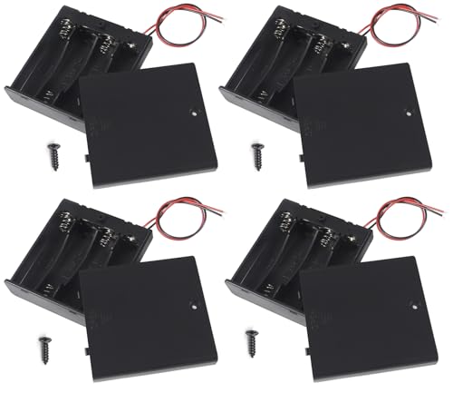 8PCS 4 AA Battery Case Holder with Lead Wire Bundle Switch Cover and Screws Battery Storage Boxes, AA Charging 4 Bay Battery Holder, 4 Slots in Parallel Plastic Batteries Case