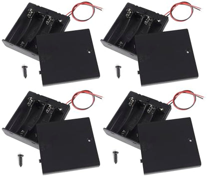 8PCS 4 AA Battery Case Holder with Lead Wire Bundle Switch Cover and Screws Battery Storage Boxes, AA Charging 4 Bay Battery Holder, 4 Slots in Parallel Plastic Batteries Case