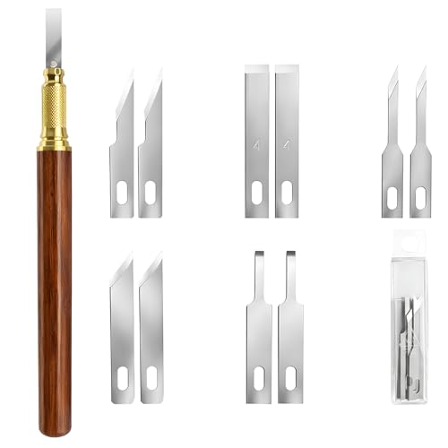 Wooden Handle Precision Craft Knife Set, Utility Exacto Knife Kit with 10PCS Blades Precision Hobby Knives Blades Set for Carving Modeling Scrapbooking Stencil And Art Projects