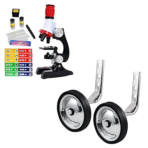 Science Kits for Kids Beginner Microscope with Sample Prepared Slides 12pc, Training Wheels 1 Pair Heavy Duty Rear Wheel for Kids Bikes for Bikes of 14 16 18 Inch