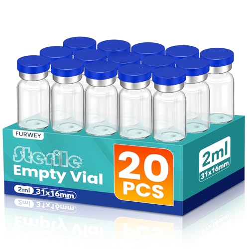 FURWEY 2ML Sterile Vials, Glass Empty Vials for Injection, 20 Pack - size: 2ML-20P
