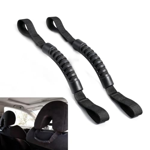 2 PCS Car Headrest Grab Handles, Heavy‑Duty Metal Reinforced Hand Hold Grips, Secure Non‑Slip Passenger Grip Strap, Interior Roof Grab Handles, Compatible with 2007‑2026 Wrangler JK JL JT