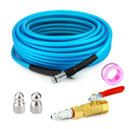GASHER 50feet Home Dryer Vent Duct Cleaning Kit, 2 Jetter Nozzle, 1/4" NPT Ball Valve, 1/4" NPT Air Plug, 1/4"NPT Reducer Adapter - size: 50feet