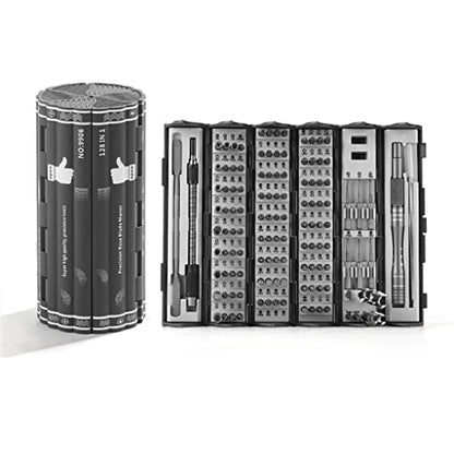 Precision Screwdriver Set Cylinder Organizing Case 128pcs in 1 Case S2 Alloy Steel HRC 56 Hardness Bits Space-saving Roll-up Case Professional Toolset Magnetizing Bit Heads for most sizes (9906) - size: 9906
