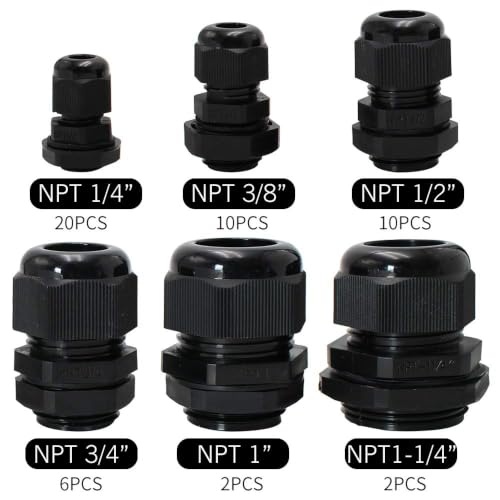 MAKERELE Cord Grip NPT Cable Glands Kit for Electrical Waterproof Box - color: Black, size: 50pcs KIT BOX