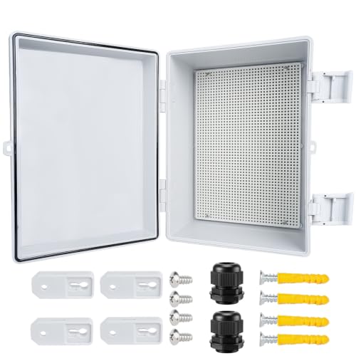 Junction Box IP67 Waterproof, Outdoor Electrical Box ABS Plastic with Mounting Plate – Hinged Lid Weatherproof Electrical Enclosure for DIY Wiring Projects Grey, 14.2"x10.2"x6.7"