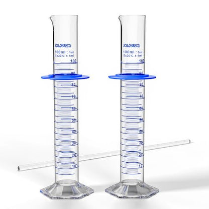 JOLABEAR 100 mL Glass Graduated Cylinder, 3.3 Borosilicate, 2-Pack - size: 100ml-2pcs