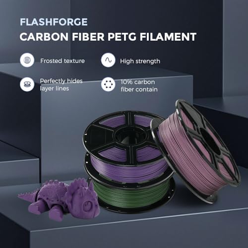 FLASHFORGE Carbon Fiber PETG Filament 1.75mm, Carbon Fiber PETG 3D Printer Filament, 1KG Spool Dimensional Accuracy +/- 0.02mm, Lightweight & Heat-Resistant & Moisture Free (Iris Purple) - color: Purple, size: PETG CF