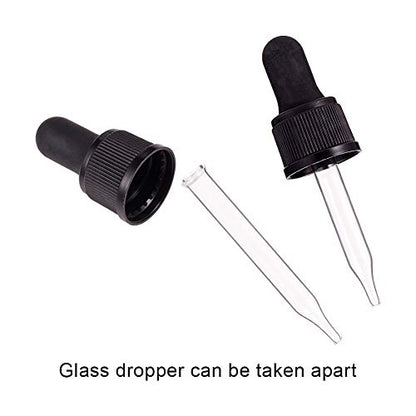 PH PandaHall Set of 12, Glass Eye Droppers for Essential Oil 10ml (1/3 Ounce) Pressure Rotating Cover Oil Droppers Pipettes Roller Tops for 10ml Essential Oil Bottles - color: Fit for 10ml Bottle