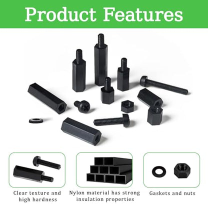 365 Pcs M2.5 Black Nylon Hex Standoff Screw Nut Kit - size: M2.5-365Pcs
