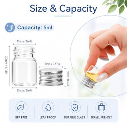 Coloch 100 Pack 5ml Glass Bottles with Aluminum Caps, Leak Proof