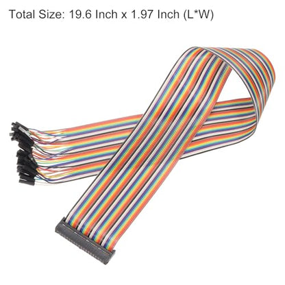 MECCANIXITY 2 Pcs IDC Rainbow Wire Flat Ribbon Cable FC-Female to 40P 19.6 Inch Length 2.54mm Pitch Breadboard Jumper Wires for Electronic Projects - size: 19.6 Inch, style: 40 Pin