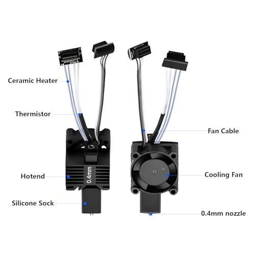 0.4mm P1S P1P Hotend Complete Kit, Full Assembly Hot End Print Head with Ceramic Heater, Thermistor, Cooling Fan, 0.4mm Hardened Steel Nozzle, Hotend Replacement for Bambu Lab P1 Series 3D Printer - color: P1 Series, size: 0.4mm