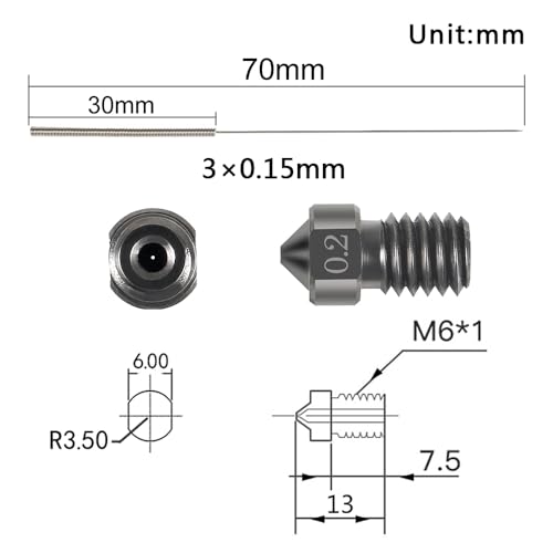 Aokin 3 Pcs 0.2mm Hardened Steel Nozzles Extruder Nozzles 3D Printer Nozzles for E3D V5 V6 and 3 Pcs 0.15mm Stainless Steel Nozzle Cleaning Needles for 1.75mm Filament 3D Printer with Wrench - color: 0.2mm