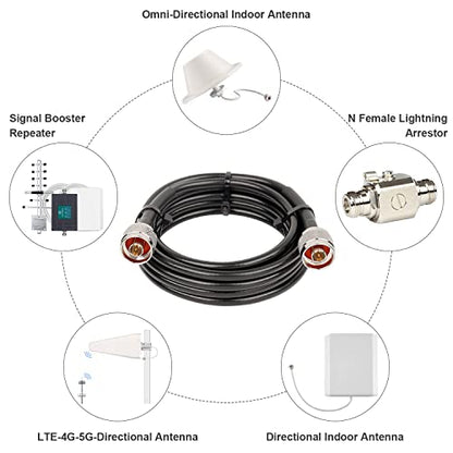 XRDS RF KMR240 10 ft, 50 Ohm Low Loss Coax N Male to N Male Connector Extension Cable for 3G/4G/5G/LTE/GPS/WiFi/RF/Ham/Radio to Antenna or Phone Signal Booster Use (Not for TV) - size: 10 FT